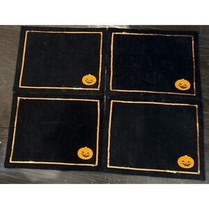 Halloween Black Velvet Orange Sequins‎ Placemats Pumpkins Set Of 4